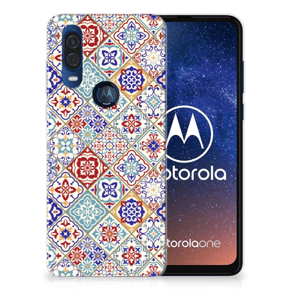 Motorola One Vision TPU Siliconen Hoesje Tiles Color