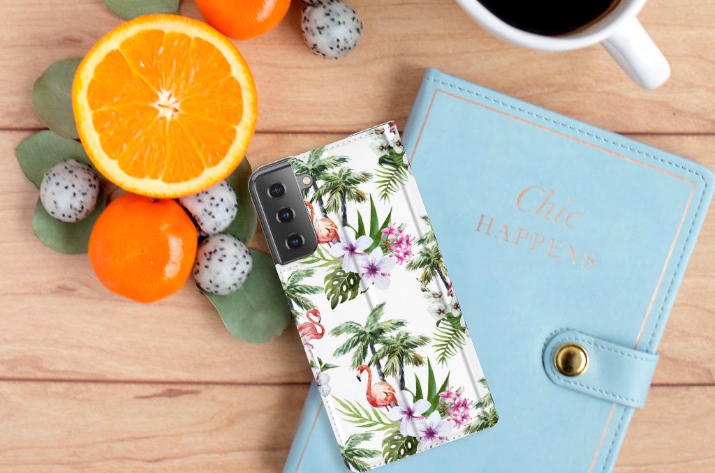 Samsung Galaxy S21 Plus Hoesje maken Flamingo Palms - B2C Telecom