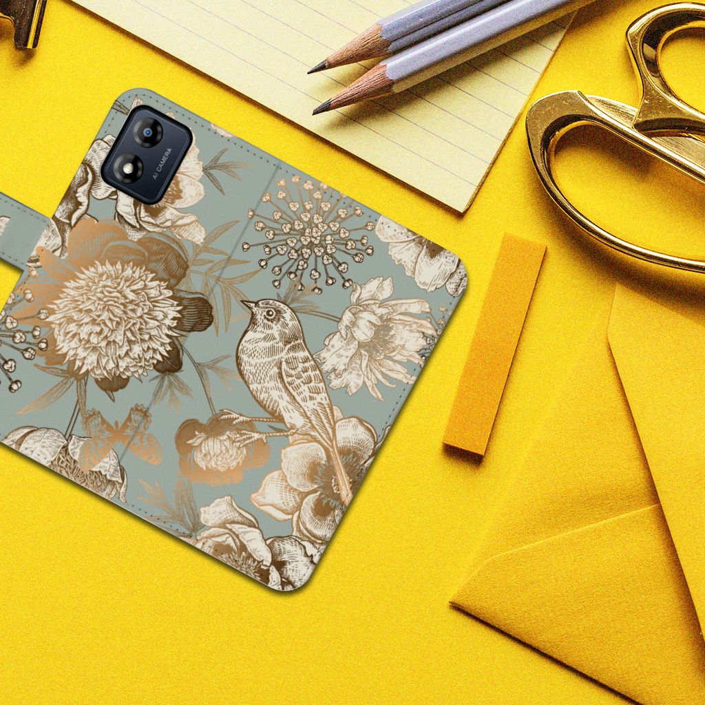 Hoesje voor Motorola Moto E13 4G Vintage Bird Flowers