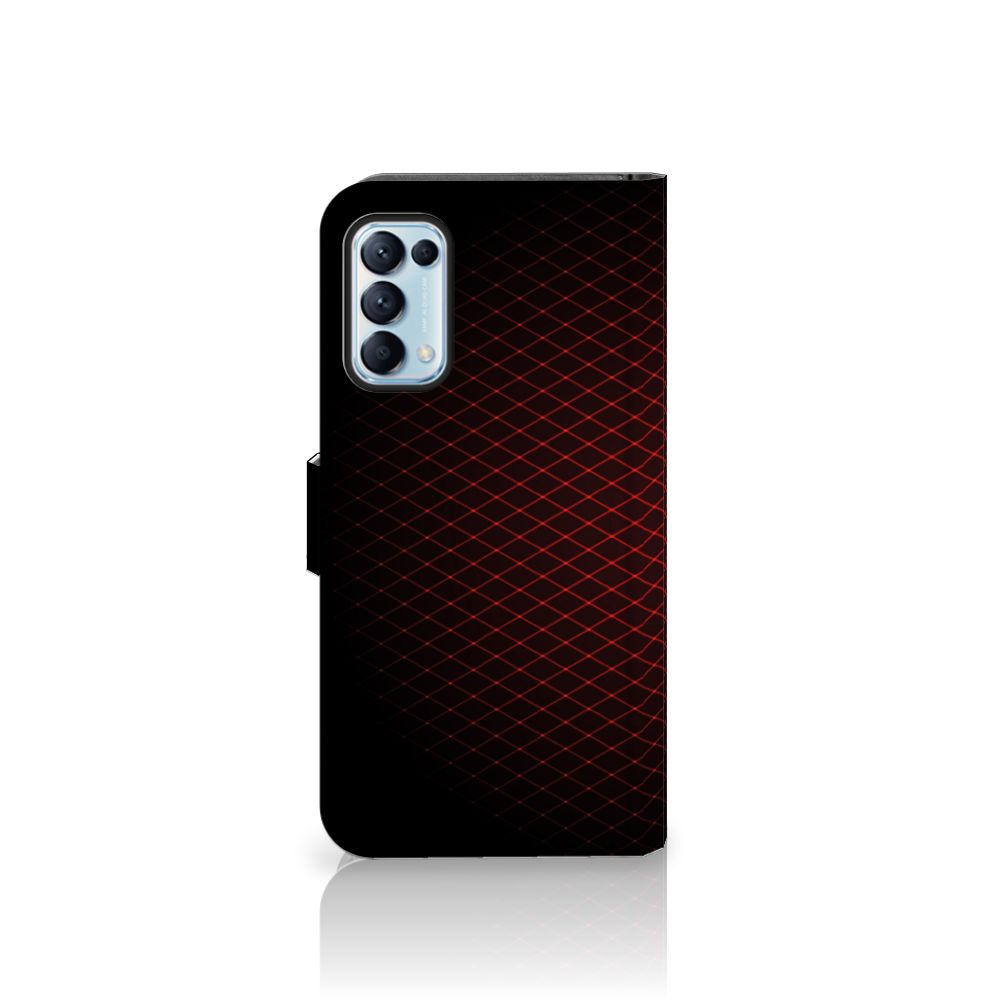 OPPO Find X3 Lite Telefoon Hoesje Geruit Rood met geometrisch ontwerp en ruimte voor 3 pasjes.