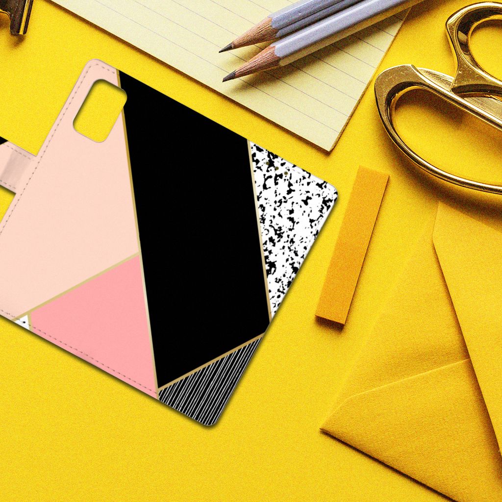 Samsung Galaxy A02s | M02s Book Case Zwart Roze Vormen