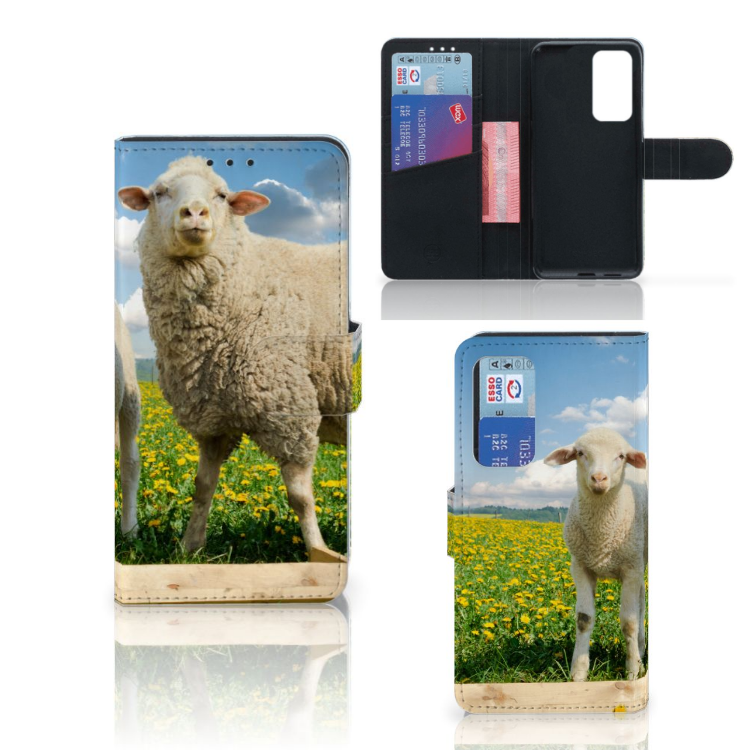 Huawei P40 Telefoonhoesje met Pasjes Schaap en Lammetje
