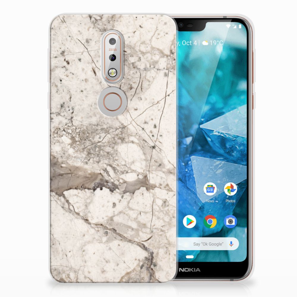 Nokia 7.1 TPU Siliconen Hoesje Marmer Beige