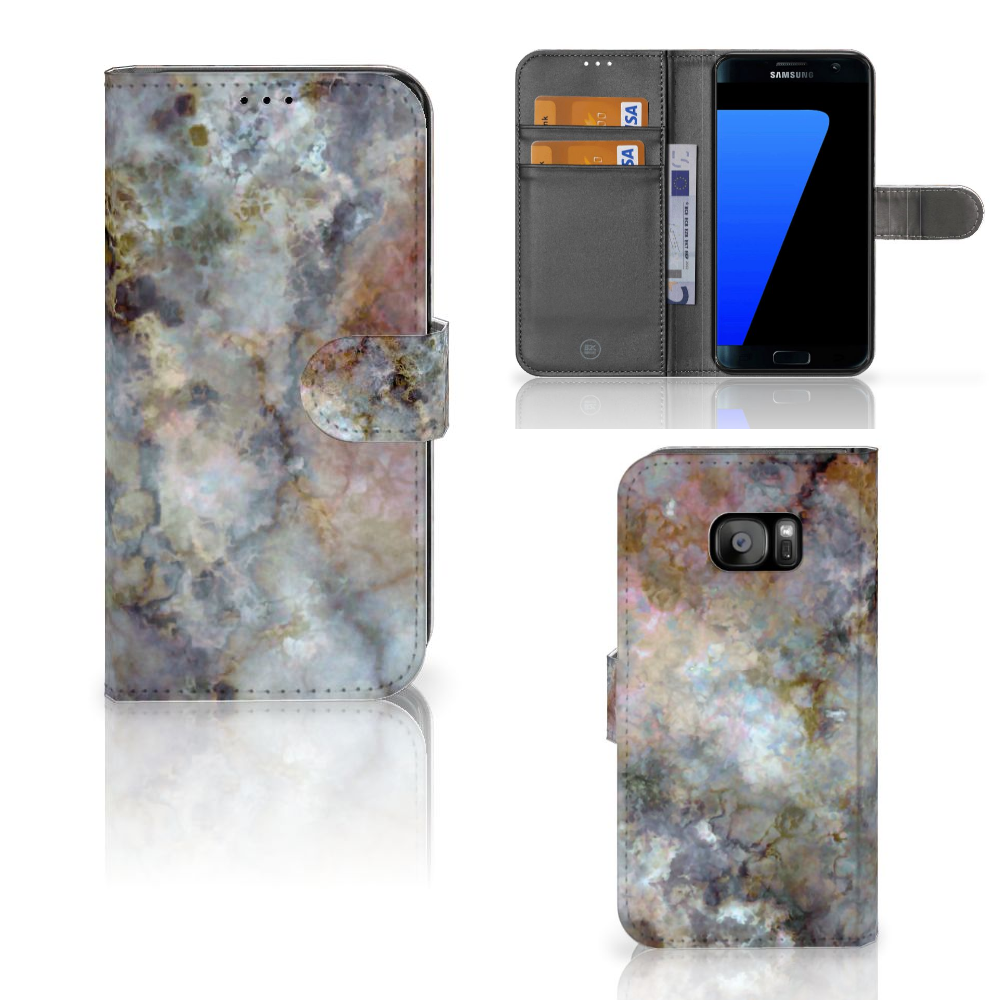 Samsung Galaxy S7 Edge Bookcase Marmer Grijs