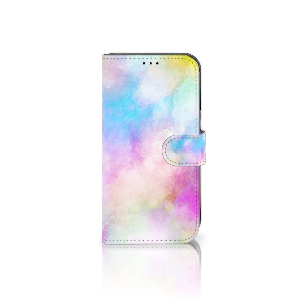 Hoesje Apple iPhone 14 Watercolor Light met kleurrijk pastelontwerp en pasjeshouder.