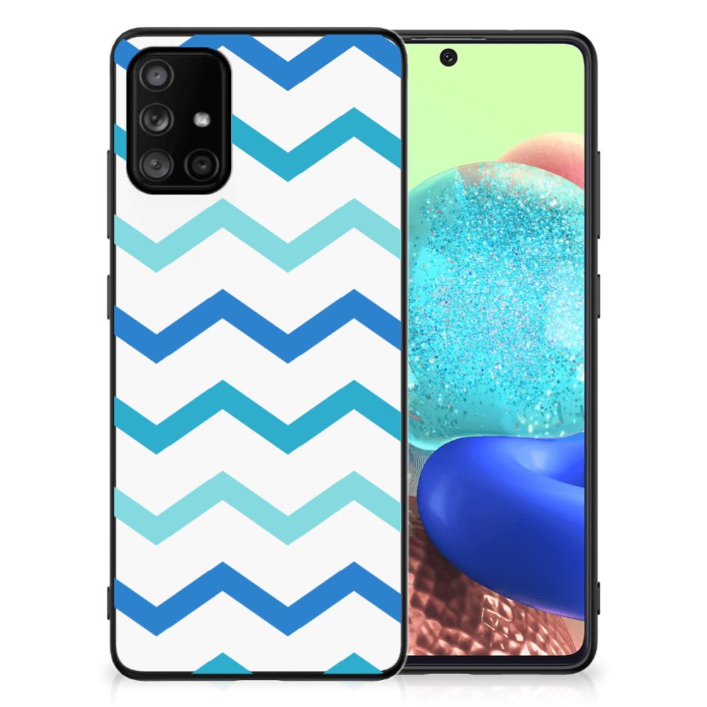 Samsung Galaxy A71 Back Case Zigzag Blauw