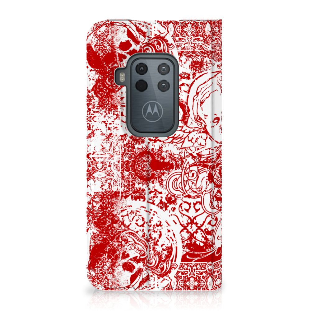 Mobiel BookCase Motorola One Zoom Angel Skull Rood - B2C Telecom
