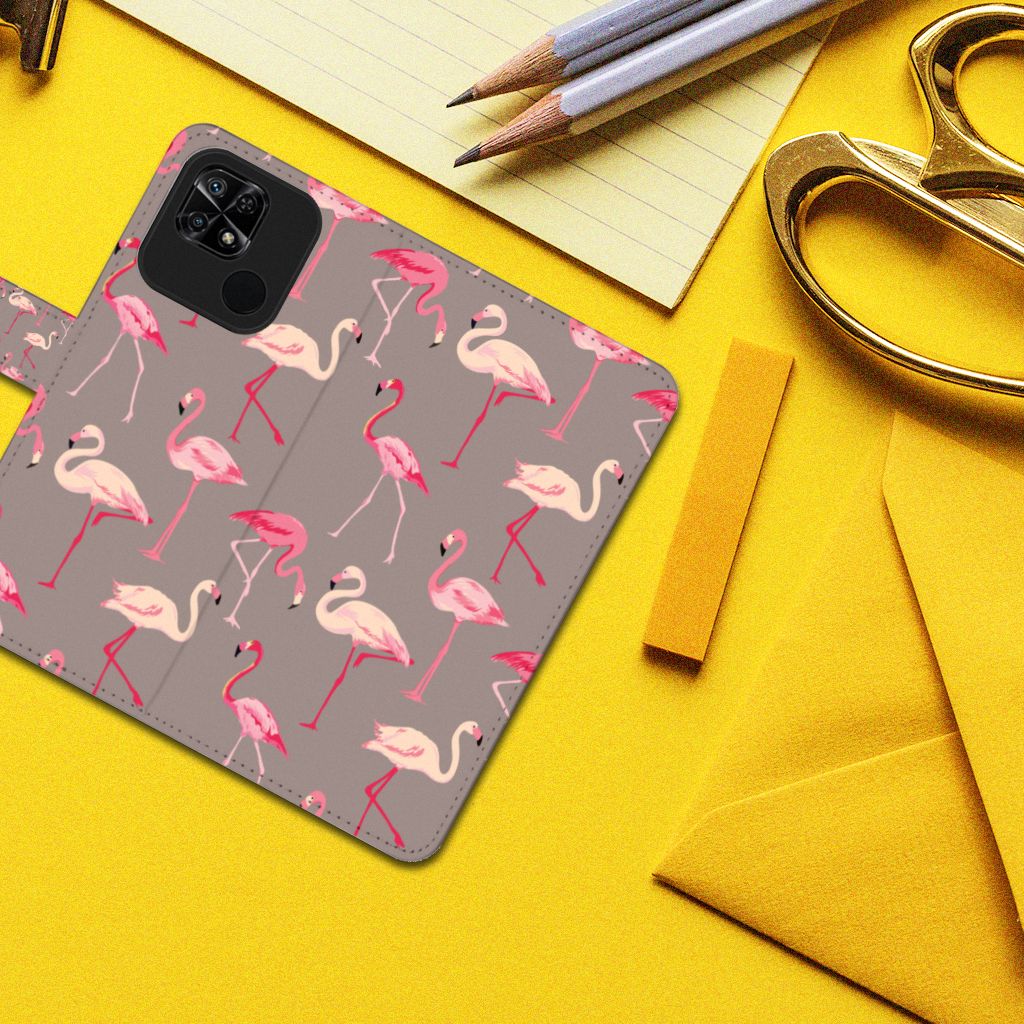 Xiaomi Redmi 10C Telefoonhoesje met Pasjes Flamingo