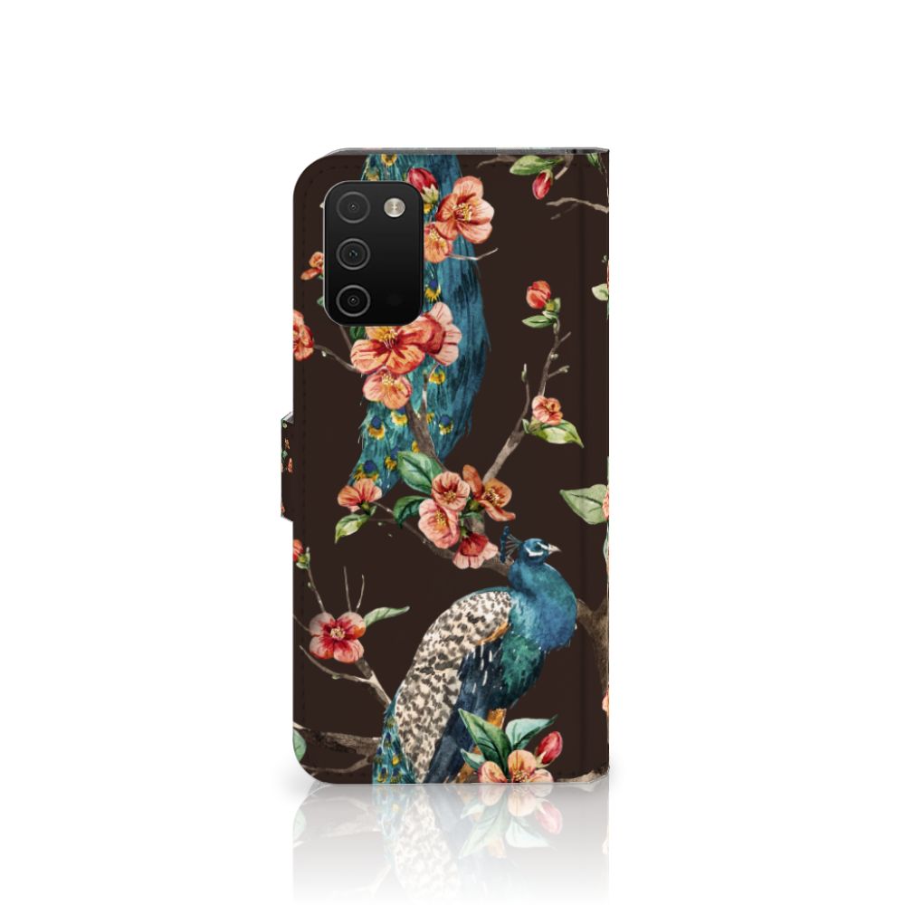 Samsung Galaxy A03s Telefoonhoesje met Pasjes Pauw met Bloemen