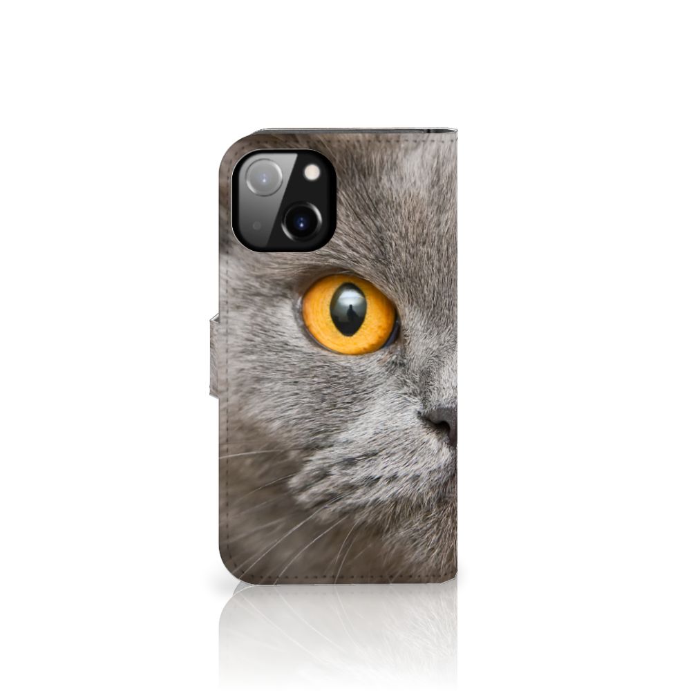 Telefoonhoesje met Pasjes Apple iPhone 14 Britse Korthaar met indrukwekkende kattenoog