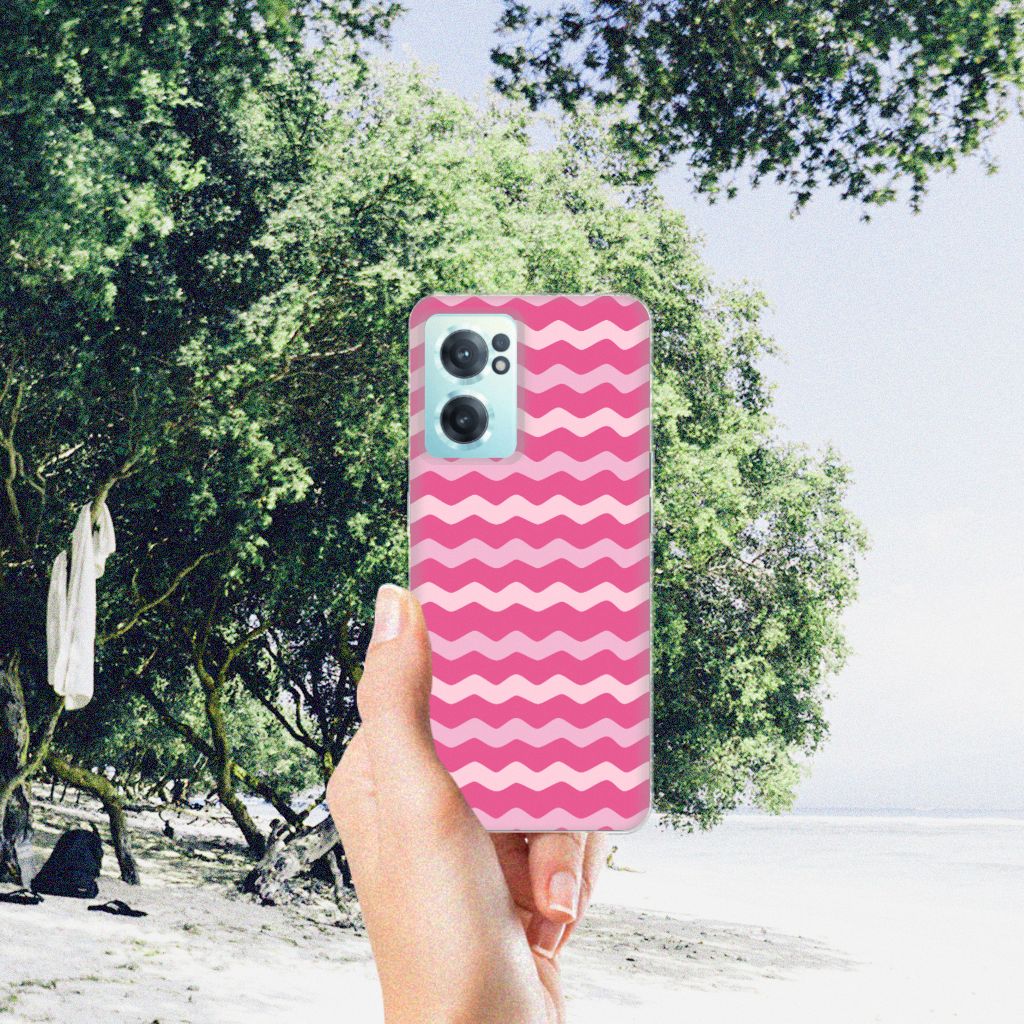 OnePlus Nord CE 2 5G TPU bumper Waves Pink roze golven achterkant hand strand