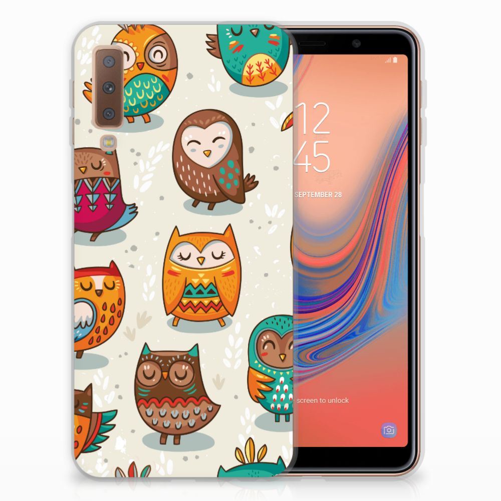 Samsung Galaxy A7 (2018) TPU Hoesje Vrolijke Uilen