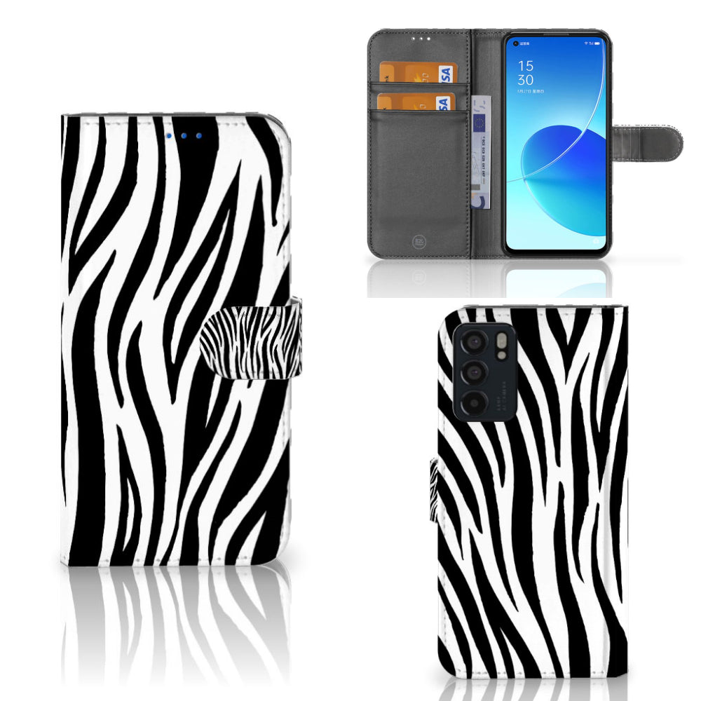 OPPO Reno6 5G Telefoonhoesje met Pasjes Zebra