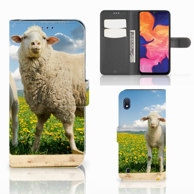 Samsung Galaxy A10 Telefoonhoesje met Pasjes Schaap en Lammetje
