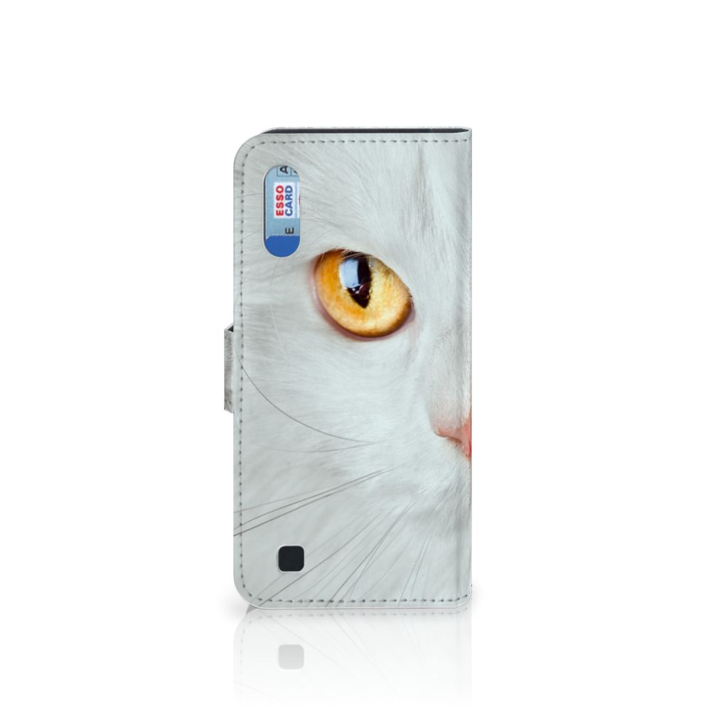 Samsung Galaxy M10 Telefoonhoesje met Pasjes Witte Kat