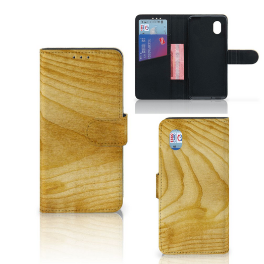 Licht Hout Hoesje Alcatel 1B (2020) Met Pasjes Magnetisch Lipje Kunstleer TPU Geel | Book Case