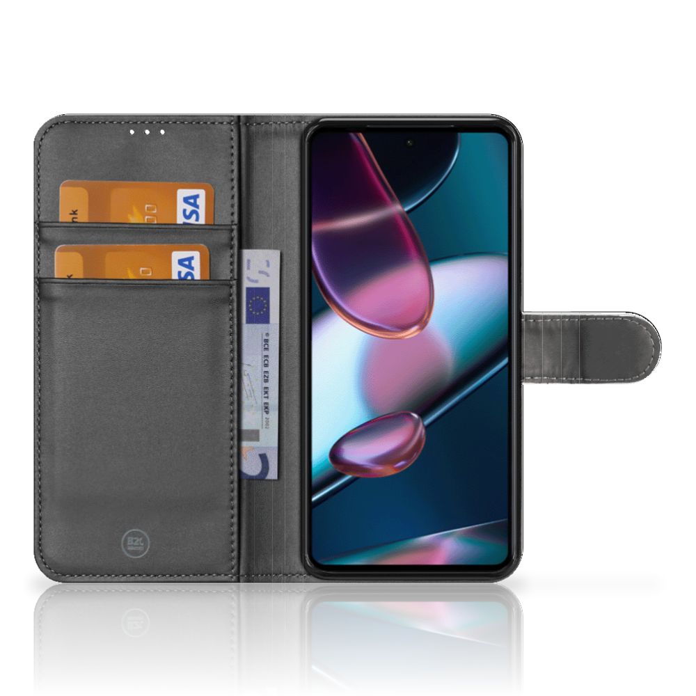 Motorola Edge 30 Pro Wallet Case met Pasjes Sports met pasjes en briefgeld houders in grijze kleur.