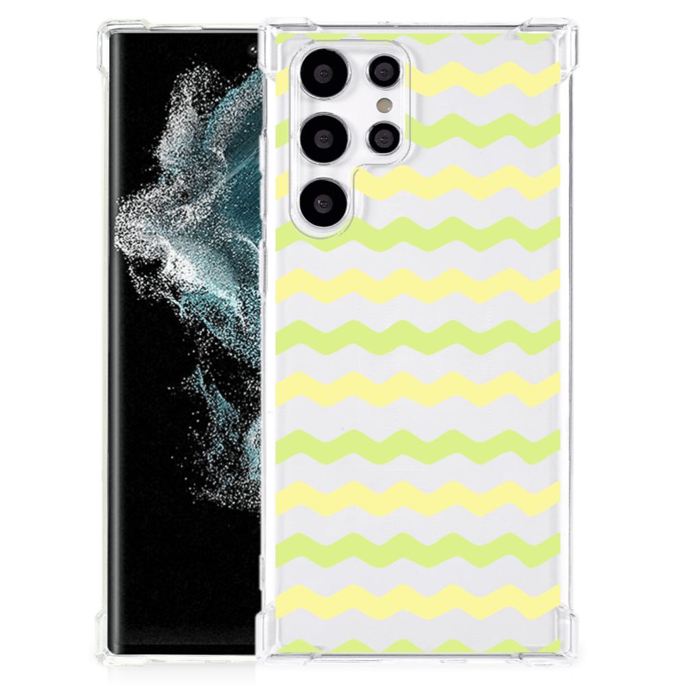 Samsung Galaxy S22 Ultra Doorzichtige Silicone Hoesje Waves Yellow B2C Telecom