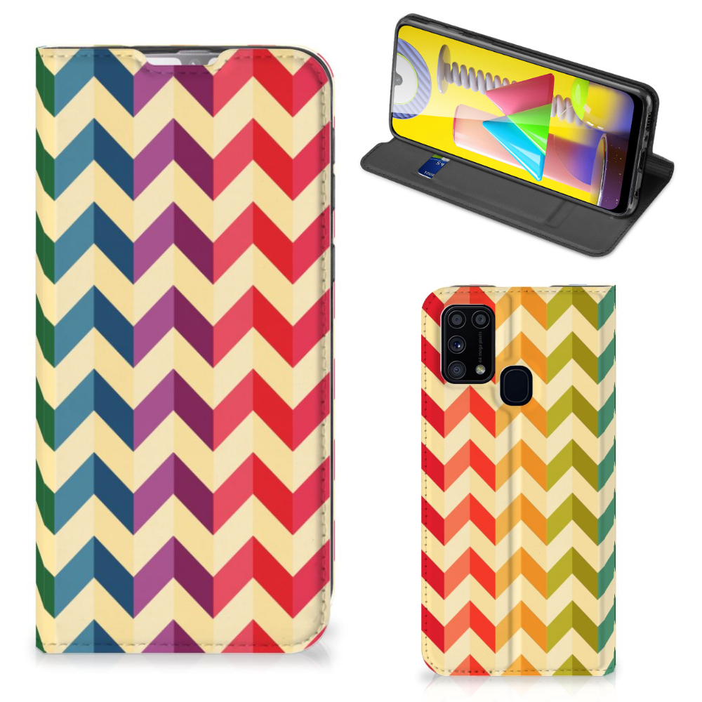 Samsung Galaxy M31 Hoesje met Magneet Zigzag Multi Color - B2C Telecom