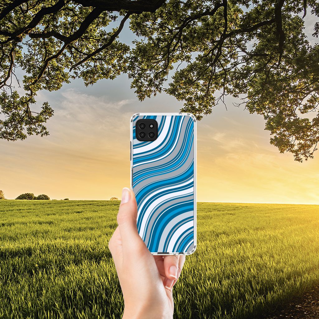 Samsung Galaxy A22 5G Doorzichtige Silicone Hoesje Waves Blue B2C Telecom