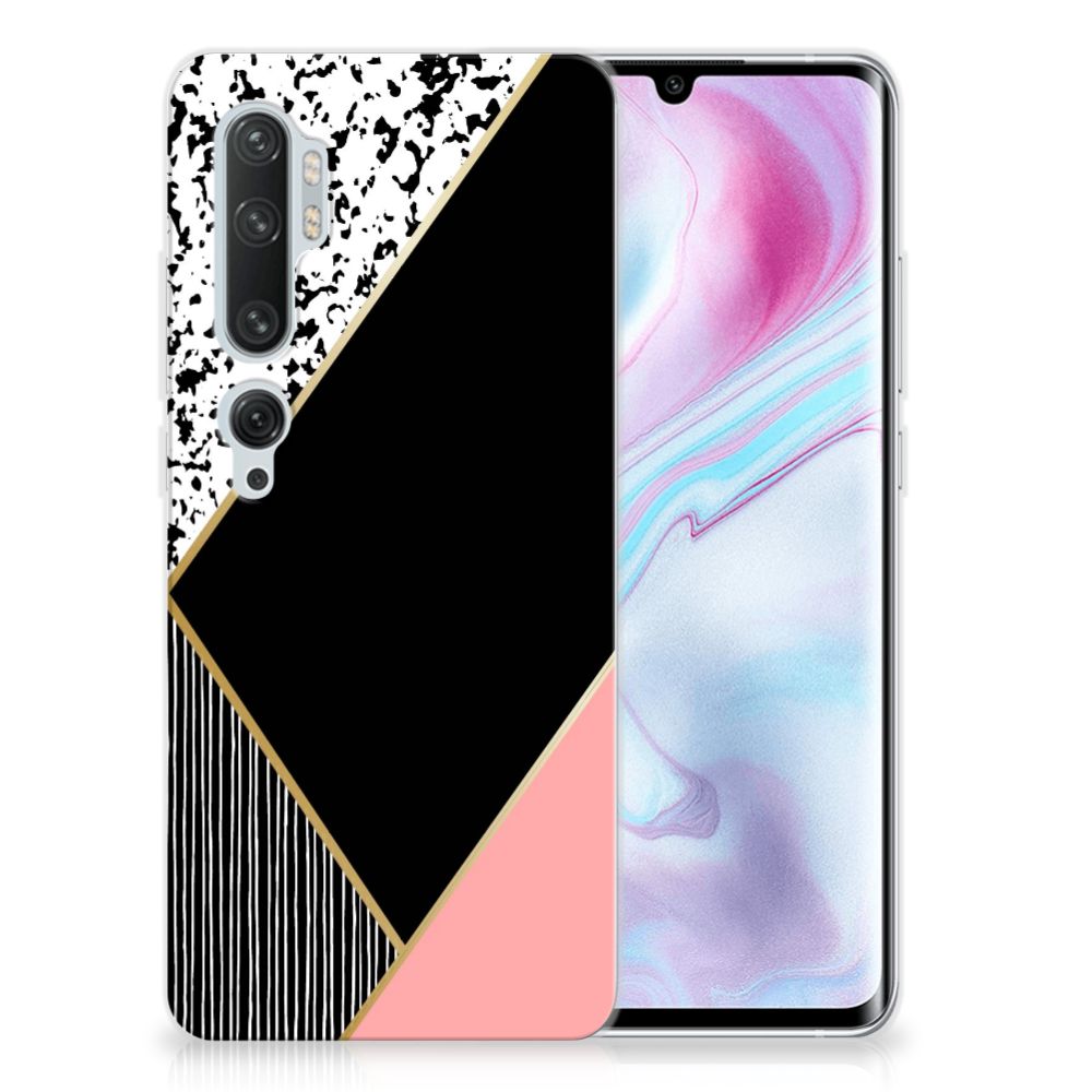 Xiaomi Mi Note 10 Pro TPU Hoesje Zwart Roze Vormen