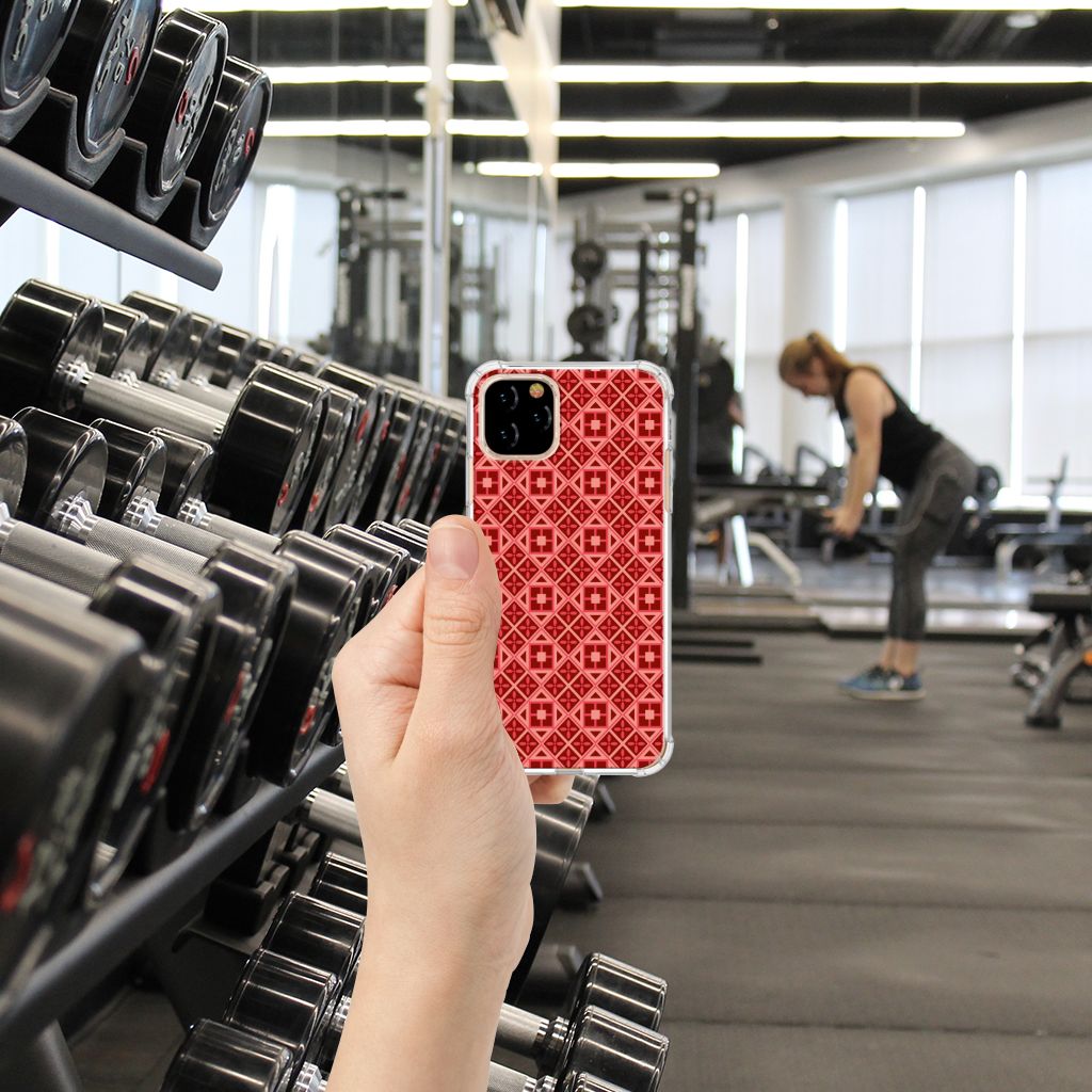 Apple iPhone 11 Pro Doorzichtige Silicone Hoesje Batik Rood