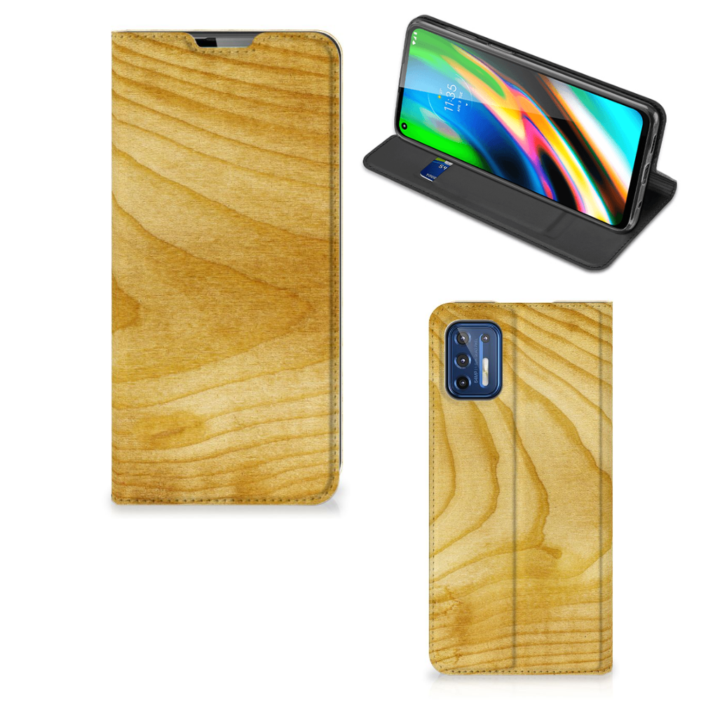 Motorola Moto G9 Plus Book Wallet Case Licht Hout - B2C Telecom