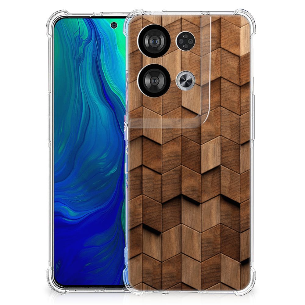 Stevig Telefoonhoesje voor OPPO Reno8 Wooden Cubes