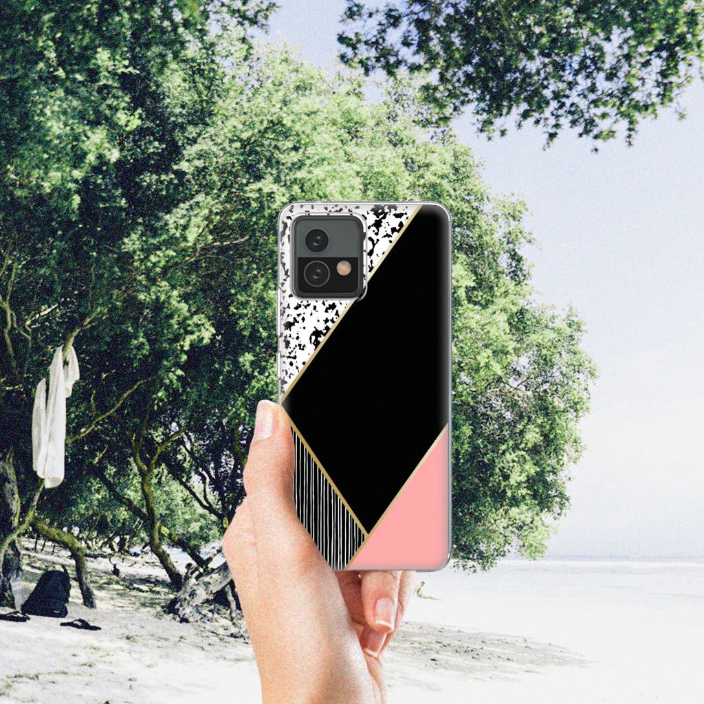 Motorola Moto G72 TPU Hoesje Zwart Roze Vormen B2C Telecom