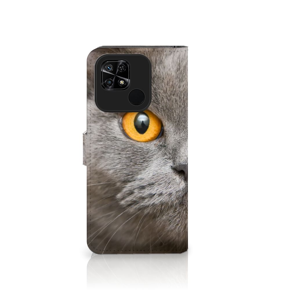 Telefoonhoesje met Pasjes Xiaomi Redmi 10C Britse Korthaar met close-up van een Britse Korthaar kat.