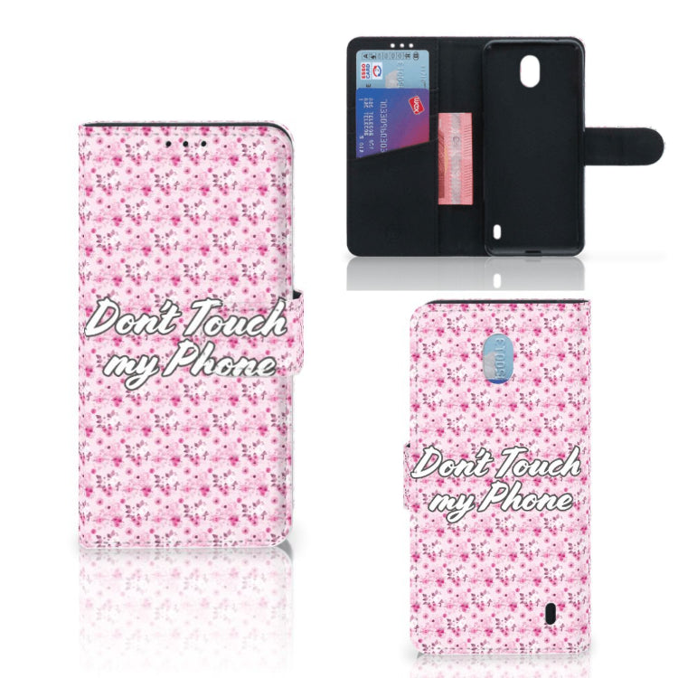 Nokia 1 Plus Portemonnee Hoesje Flowers Pink DTMP