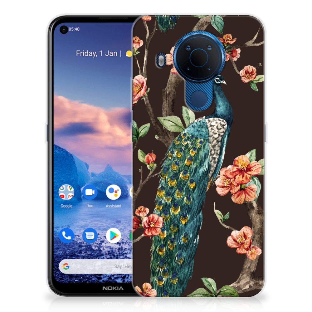 Nokia 5.4 TPU Hoesje Pauw met Bloemen