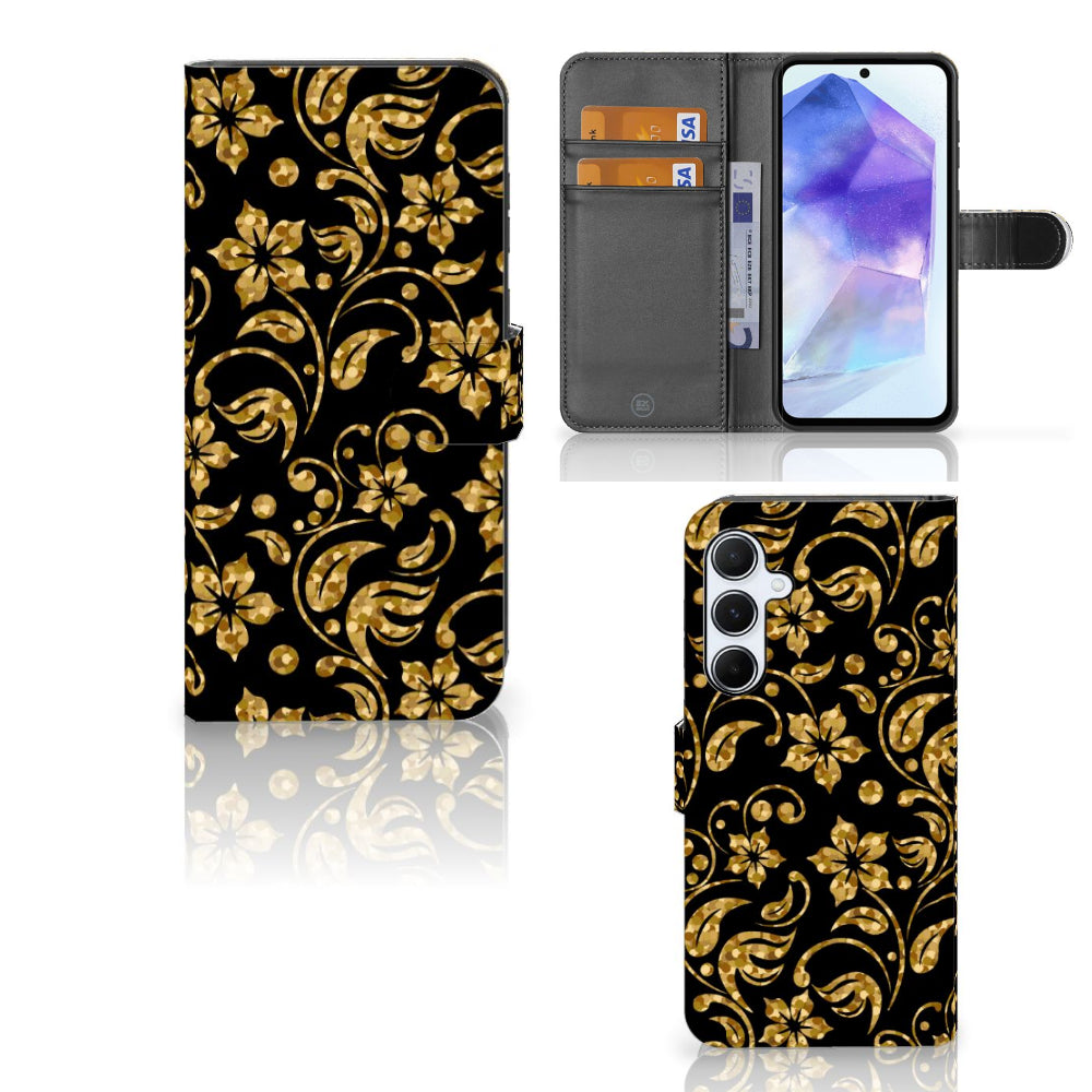 Samsung Galaxy A55 Hoesje Gouden Bloemen