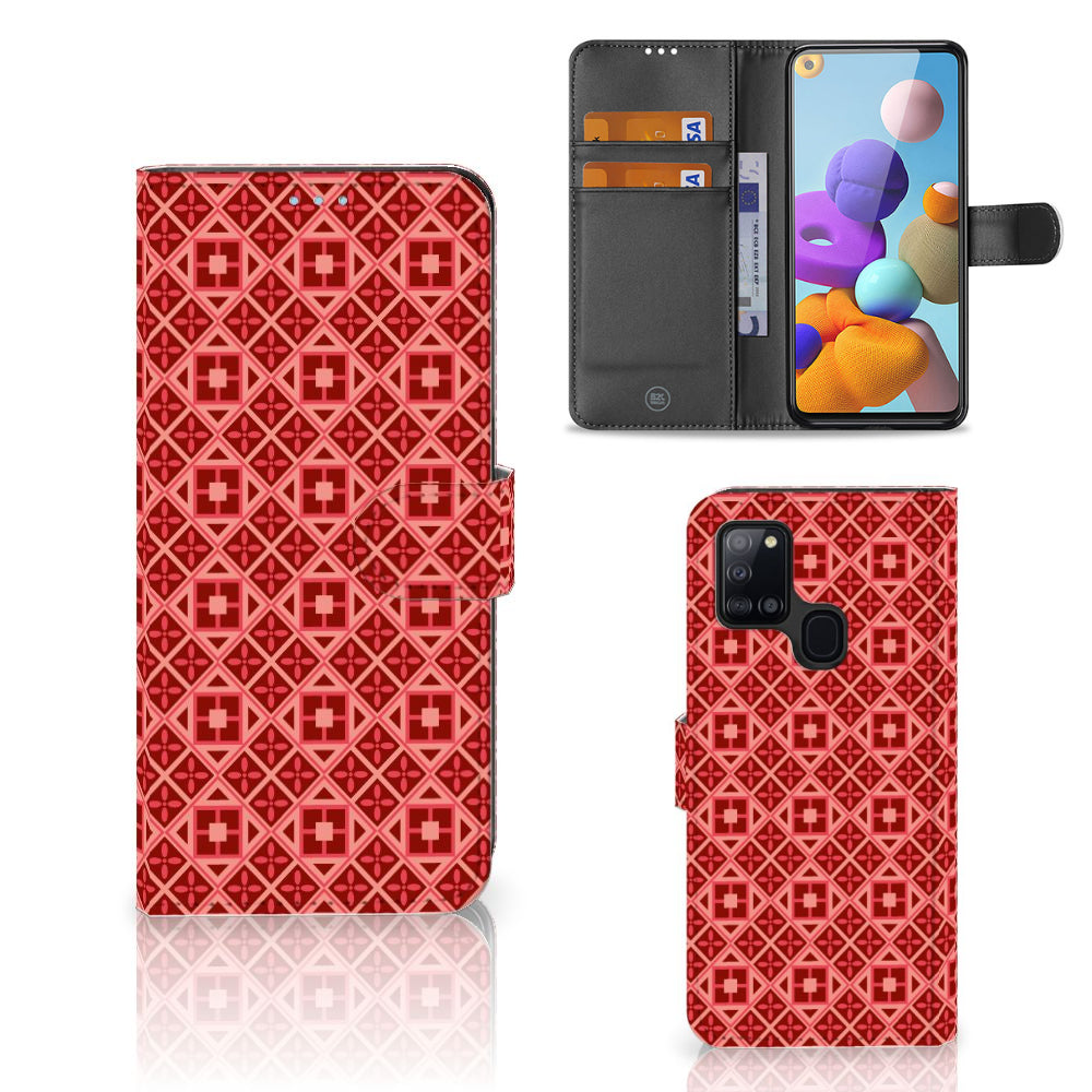 Samsung Galaxy A21s Telefoon Hoesje Batik Rood