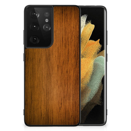 Samsung Galaxy S21 Ultra Houten Print Telefoonhoesje Donker Hout