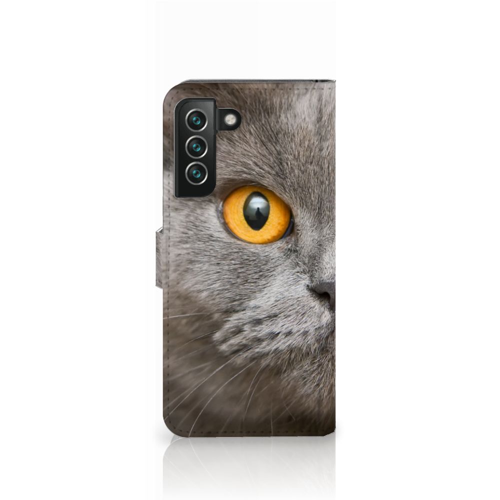 Telefoonhoesje met Pasjes Samsung Galaxy S22 Plus Britse Korthaar met afbeelding van kattenoog.
