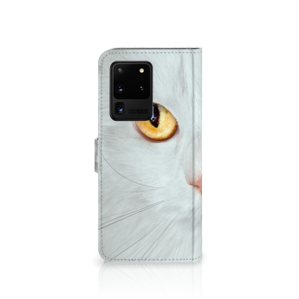 Samsung Galaxy S20 Ultra Telefoonhoesje met Pasjes Witte Kat