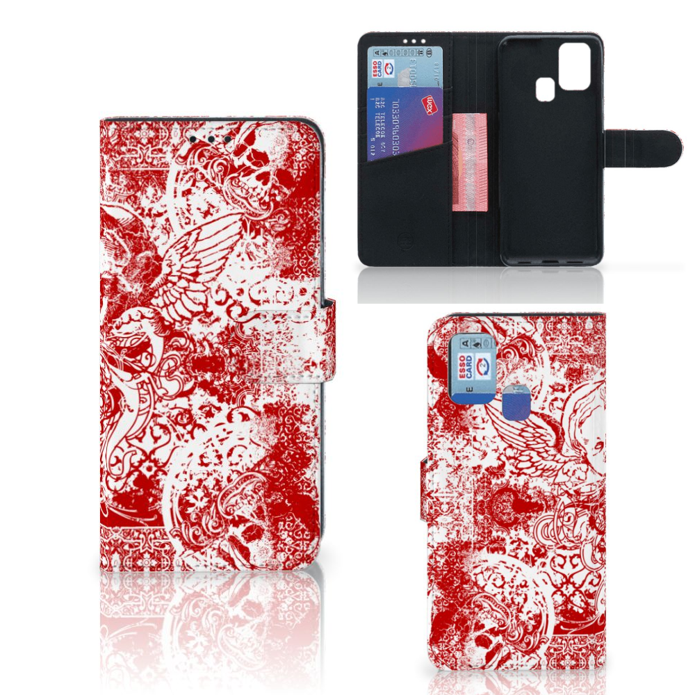 Telefoonhoesje met Naam Samsung Galaxy M31 Angel Skull Rood