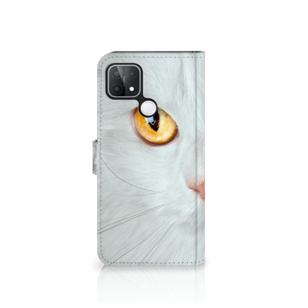 OPPO A15 Telefoonhoesje met Pasjes Witte Kat