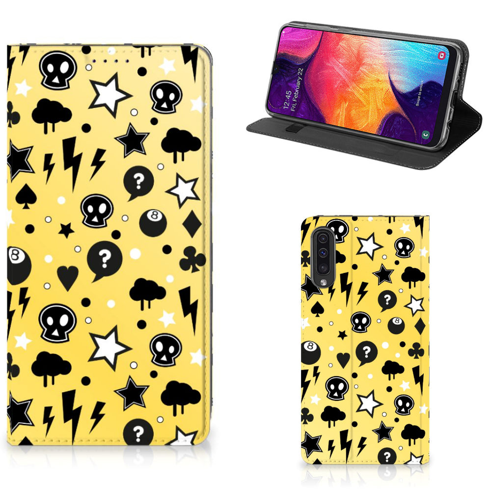 Mobiel BookCase Samsung Galaxy A50 Punk Geel