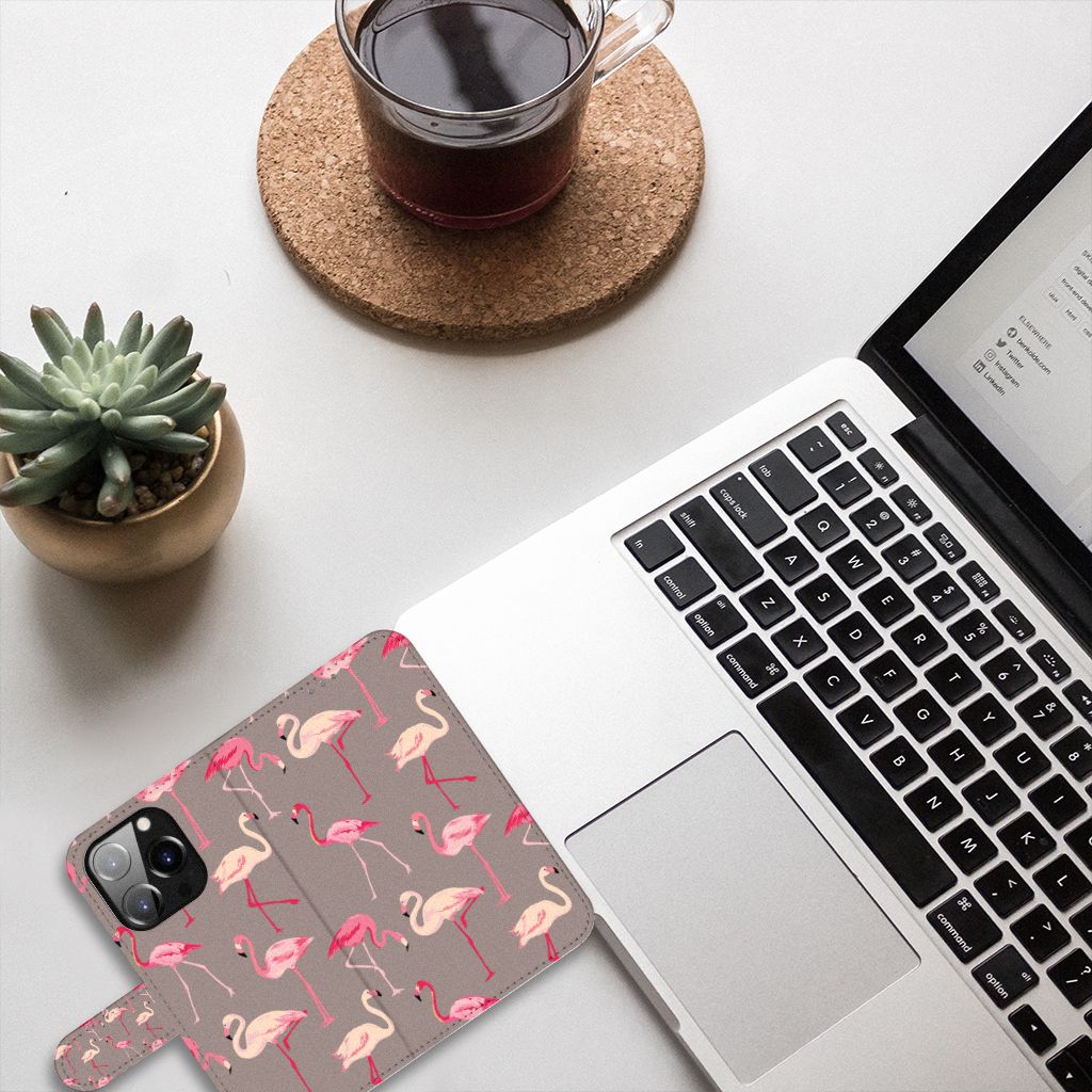 iPhone 14 Pro Telefoonhoesje met Pasjes Flamingo