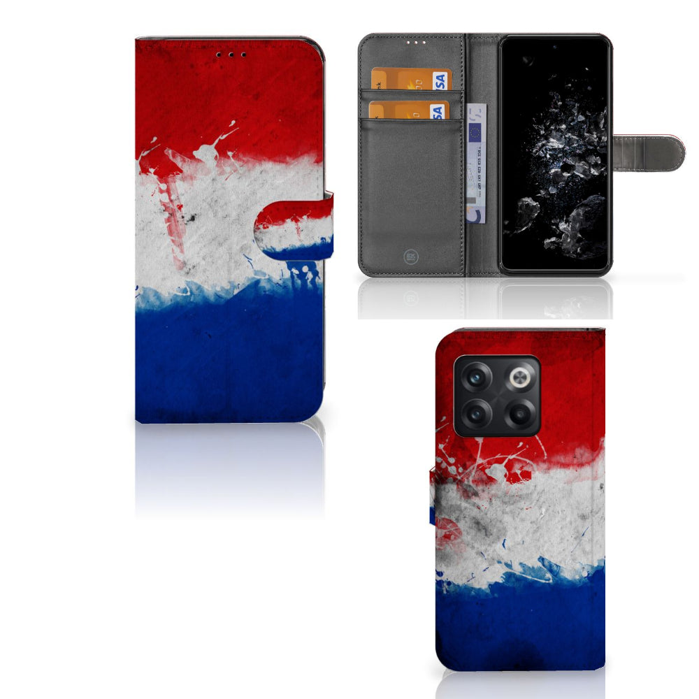OnePlus 10T Bookstyle Case Nederland met artistiek ontwerp van de Nederlandse vlag.