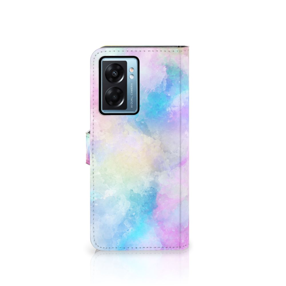 Hoesje OPPO A77 5G | A57 5G Watercolor Light met pastelkleuren en pasjeshouder in een unieke opmaak.