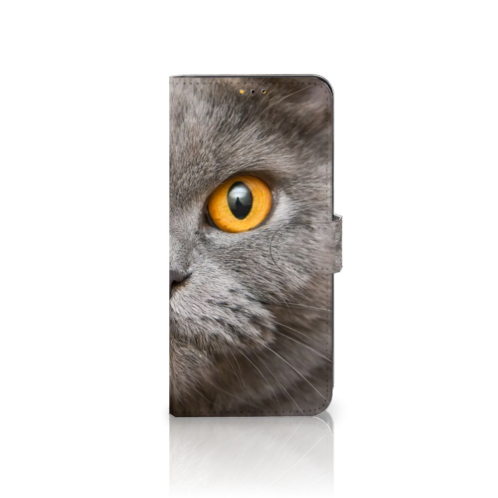 Telefoonhoesje met Pasjes Samsung Galaxy A14 5G Britse Korthaar met afbeelding van Britse Korthaar kat.
