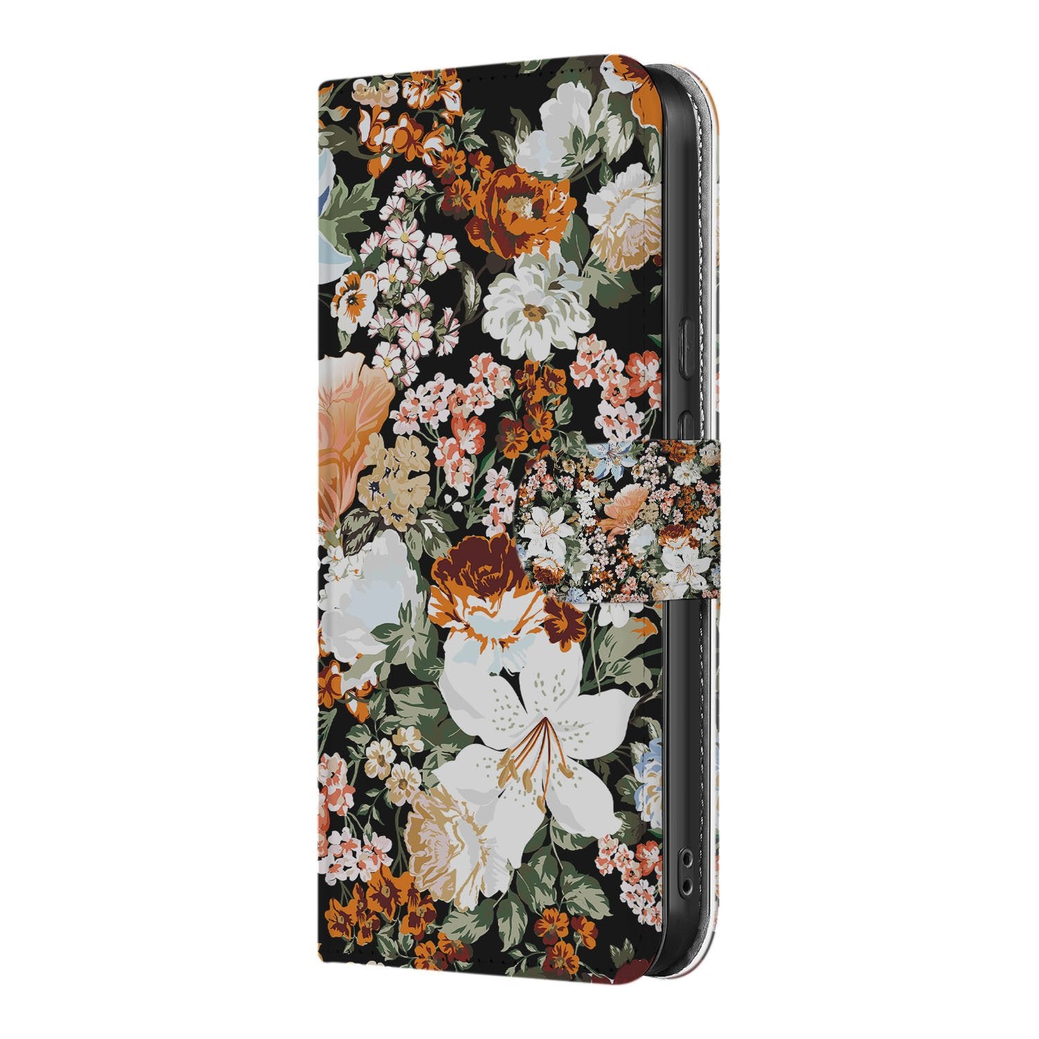 Dark Flowers Google Pixel 10 Pro Book Case bloemen zwart aanzicht