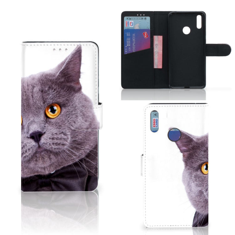 Huawei Y7 (2019) Telefoonhoesje met Pasjes Kat