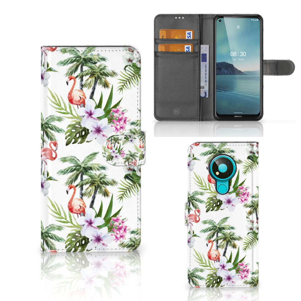 Nokia 3.4 Telefoonhoesje met Pasjes Flamingo Palms