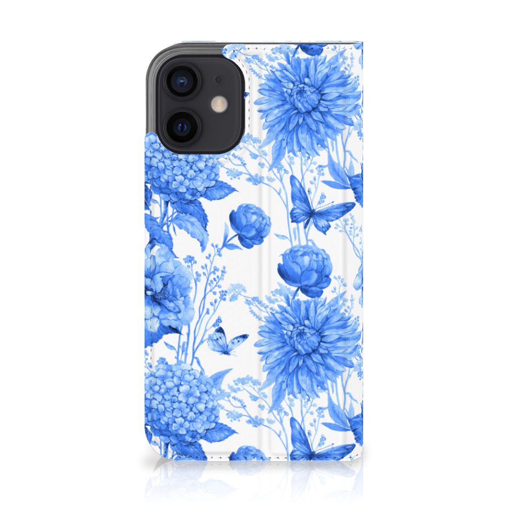 Smart Cover voor iPhone 12 Mini Flowers Blue met mooi Delftsblauw bloemen design 🌸.