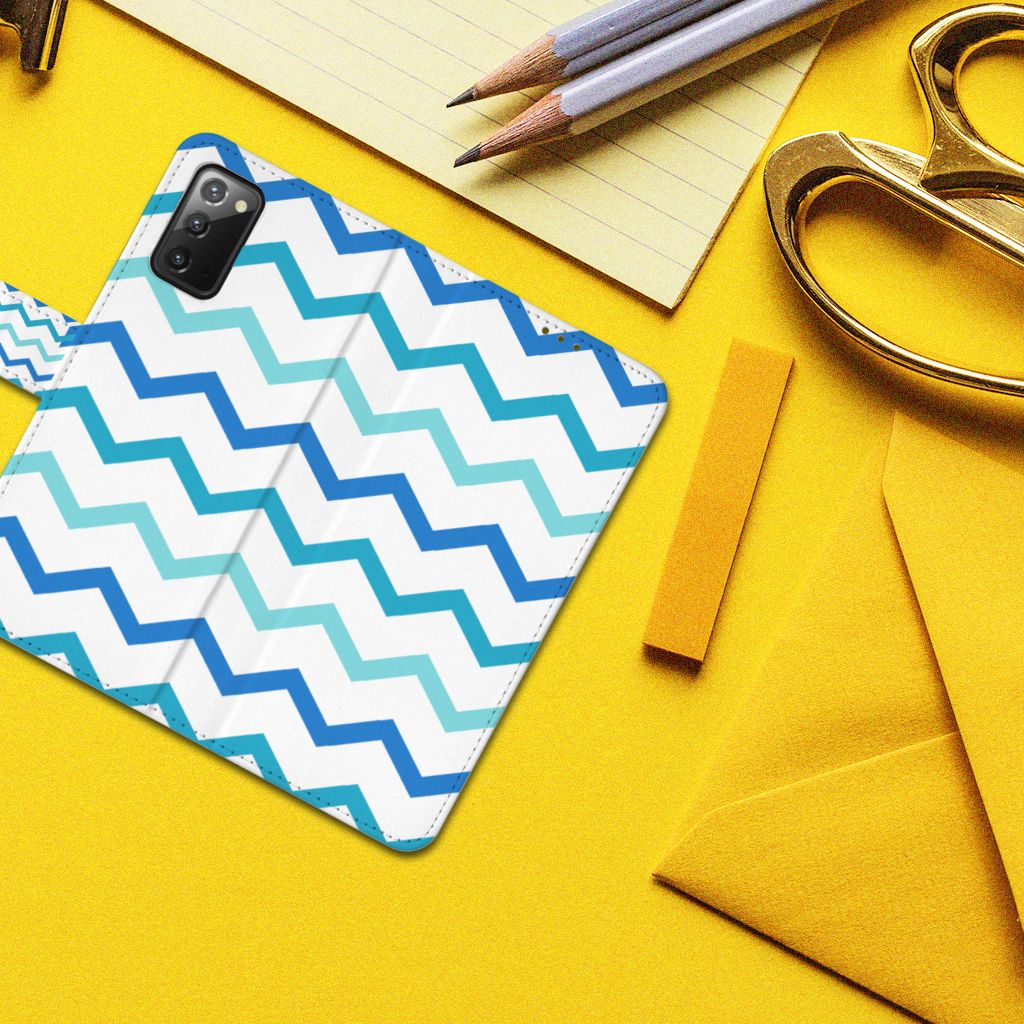 Samsung Galaxy Note 20 Telefoon Hoesje Zigzag Blauw
