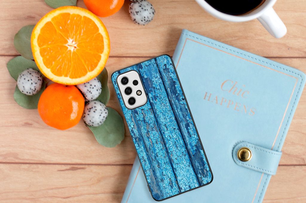 Samsung Galaxy A23 Houten Print Telefoonhoesje Wood Blue B2C Telecom